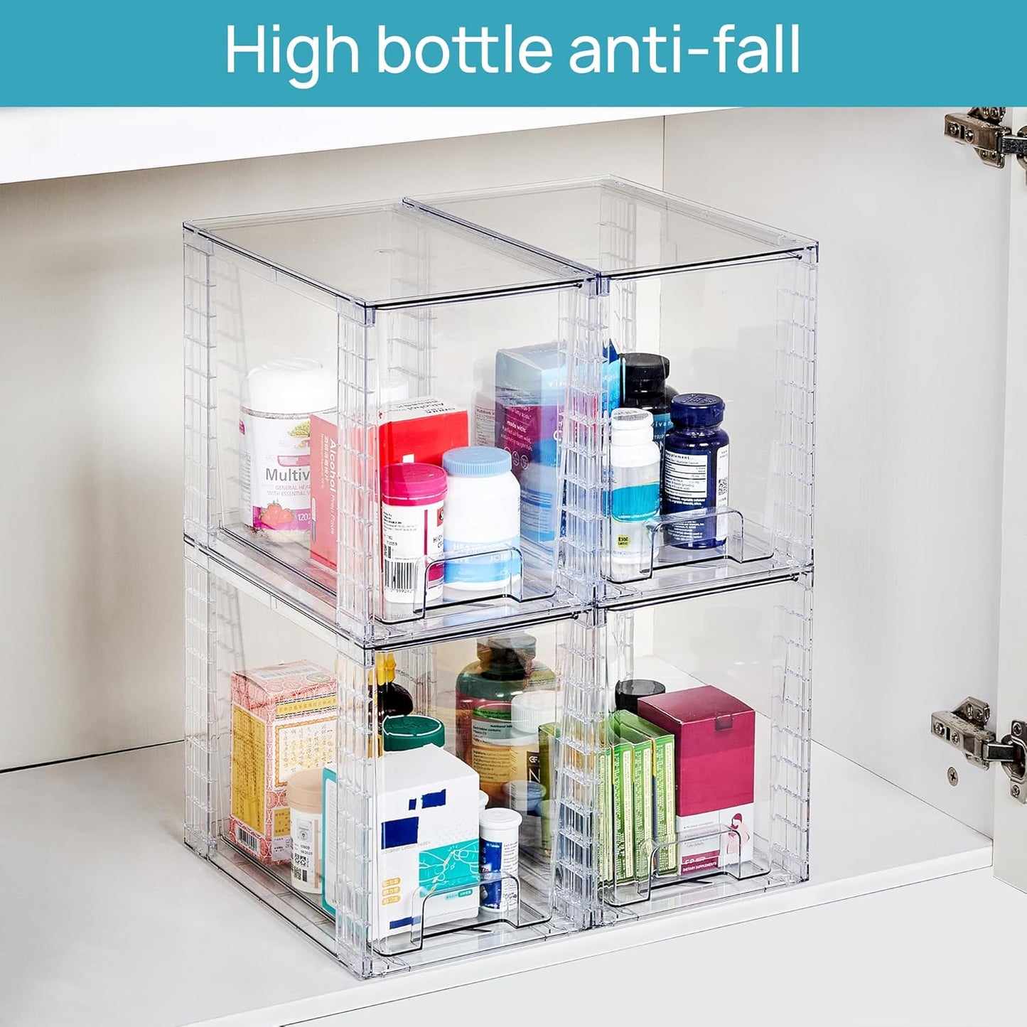 Vtopmart Clear Stackable Storage Drawers - 4 Pack Plastic Organizers for Skincare & Bathroom Supplies | 9.7" High