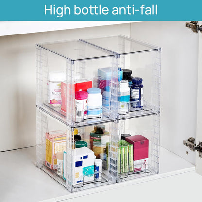 Vtopmart Clear Stackable Storage Drawers - 4 Pack Plastic Organizers for Skincare & Bathroom Supplies | 9.7" High