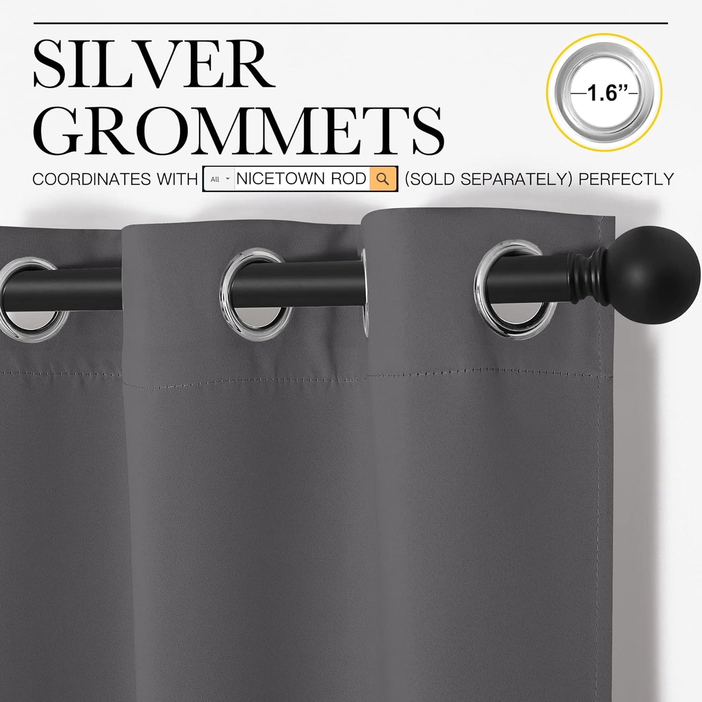 NICETOWN Blackout Curtains - Energy Saving Thermal Insulated Draperies | 55" x 120", Grey, 1 Pair
