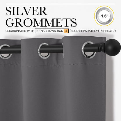 NICETOWN Bedroom Blackout Curtains Panels, 1 Pair, 55 inches by 102 Inch, Grey, Triple Weave Energy Saving Thermal Insulated Solid Grommet Blackout Draperies for Patio
