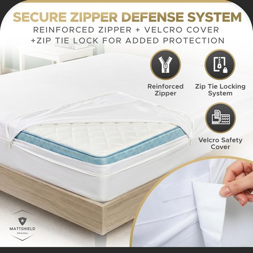 MATTSHIELD Ultimate Bed Bug-Proof Mattress Cover Kit | Queen Size 100% Cotton + 2 Zippered Pillow Protectors