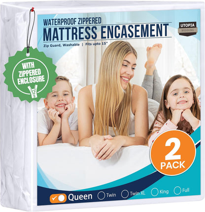 Utopia Bedding Mattress Protector - 100% Waterproof Queen Size Encasement | Pack of 2, Bed Bug & Dust Mite Proof