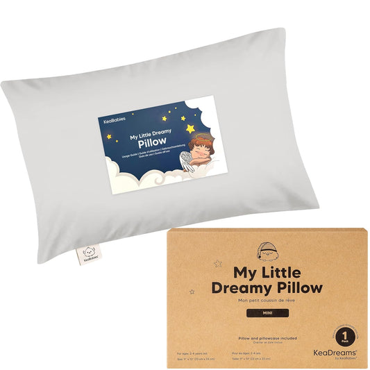 My Little Dreamy Mini Toddler Pillow - Soft & Breathable Organic Cotton | 9x13 for Kids 2-4 Years (French Gray)