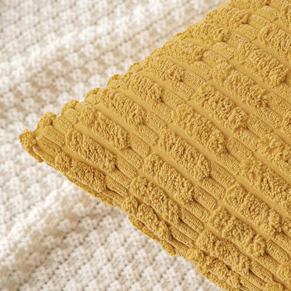 MIULEE Corduroy Throw Pillow Covers - Soft Boho Striped Design | 18x18 Inch Yellow Decor for Sofa & Bed