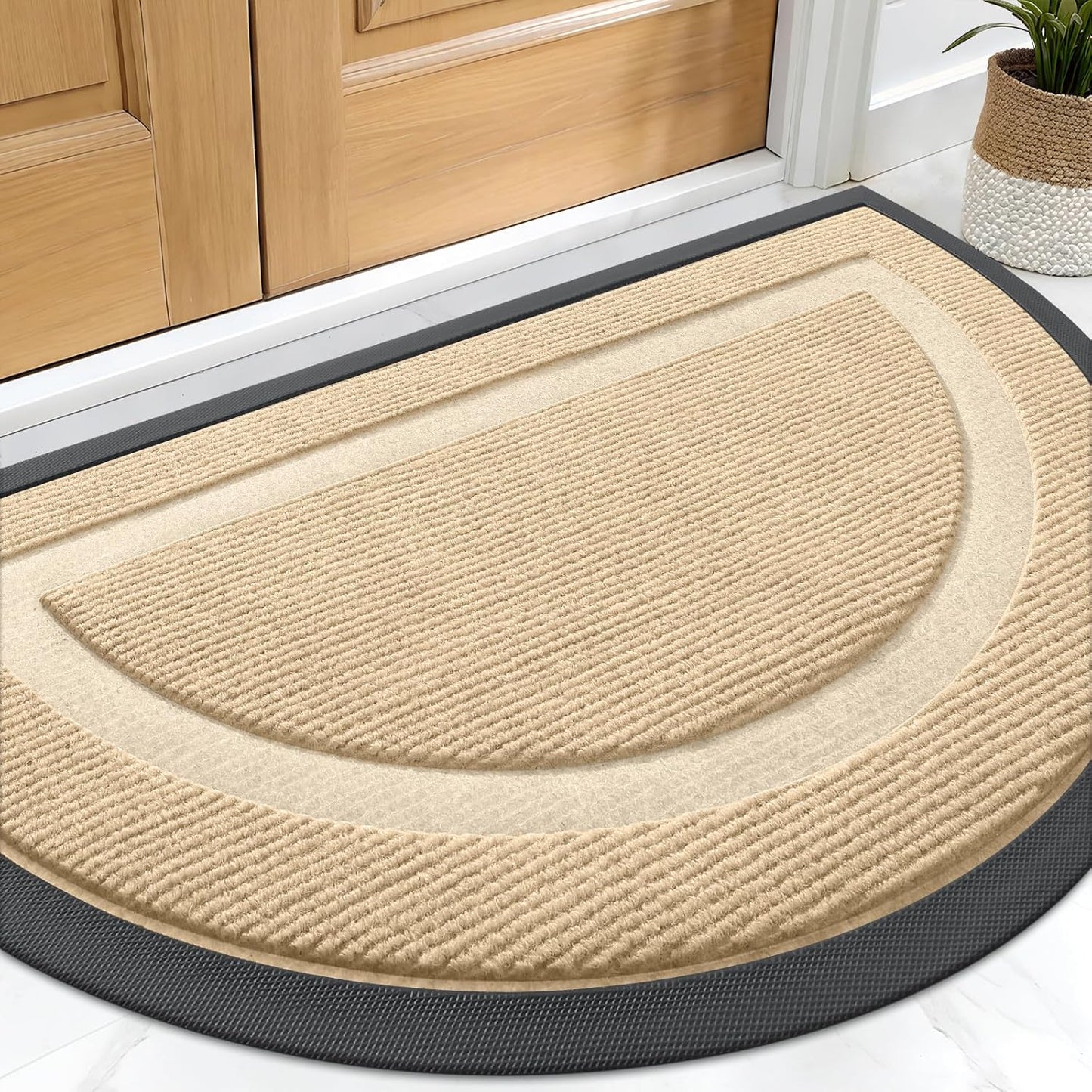 OLANLY Half Circle Door Mat - Waterproof All-Season Indoor/Outdoor Welcome Mat | 29.5x17, Beige