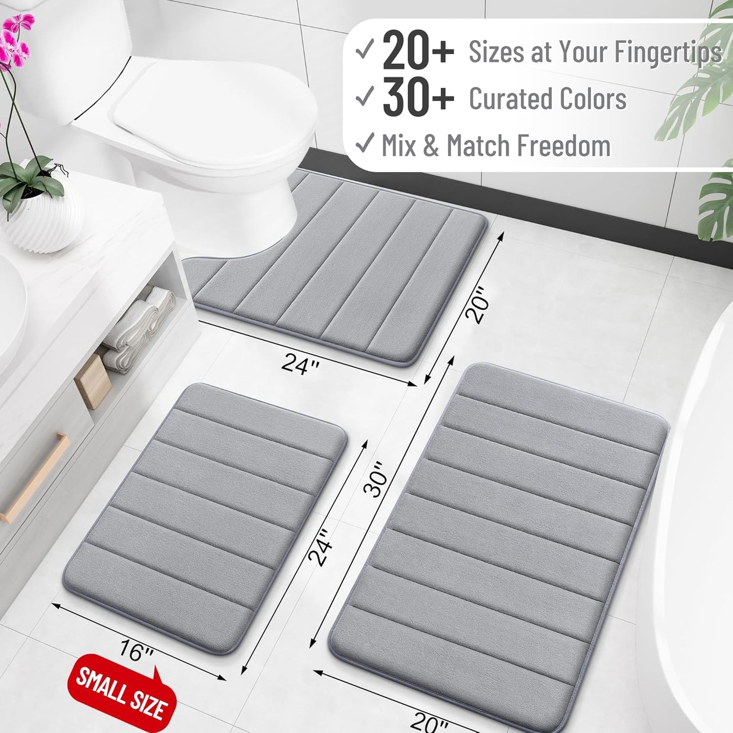 OLANLY Memory Foam Bath Mat - Super Soft & Absorbent Bathroom Rug | Quick Dry, Machine Washable, 30x20, Grey