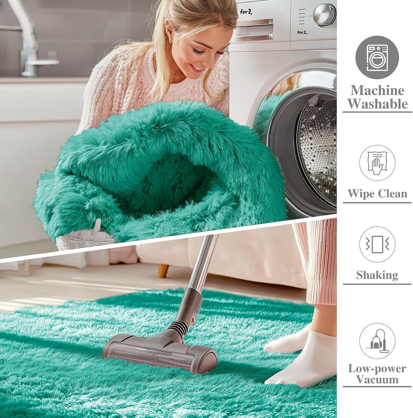 OLANLY Machine Washable 2x6 Runner Rug - Soft Fluffy Shaggy Indoor Carpet for Bedroom & Hallway | Teal Green