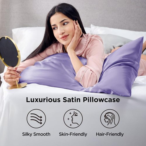 Bedsure King Size Satin Pillowcase Set - Lilac Silky Pillow Cases for Hair & Skin, 20x36 Inches, 2-Pack