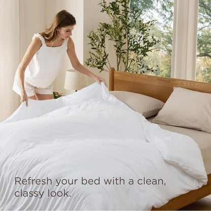 Bedsure Duvet Cover - Extra Soft Prewashed Cotton-Like Polyester, Full Size 80x90 Inches, White