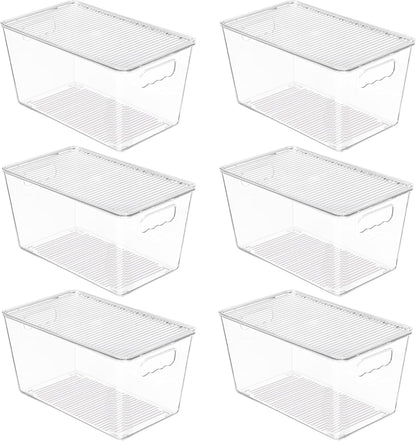 Vtopmart 6-Pack Clear Stackable Storage Bins - Medium Plastic Containers with Lids for Kitchen & Pantry Organization