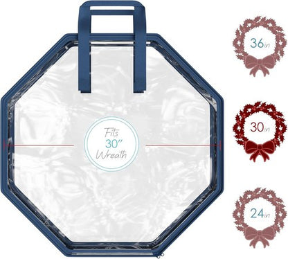 Hearth & Harbor Wreath Storage Container - Clear Christmas Wreath Organizer with Dual Zipper & Handles - 30" Size