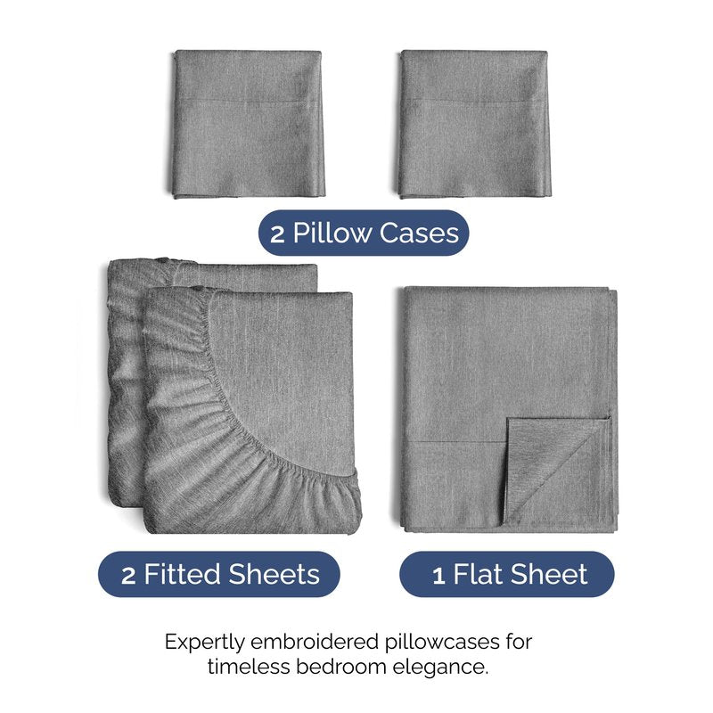 Split King Size 5 Piece Sheet Set - Comfy Breathable & Cooling Bed Sheets Set - Hotel Luxury Bedding for Women, Men, Kids, Teens, Boys & Girls - Deep Pockets & Wrinkle Free - Grey (Heathered Sheets)