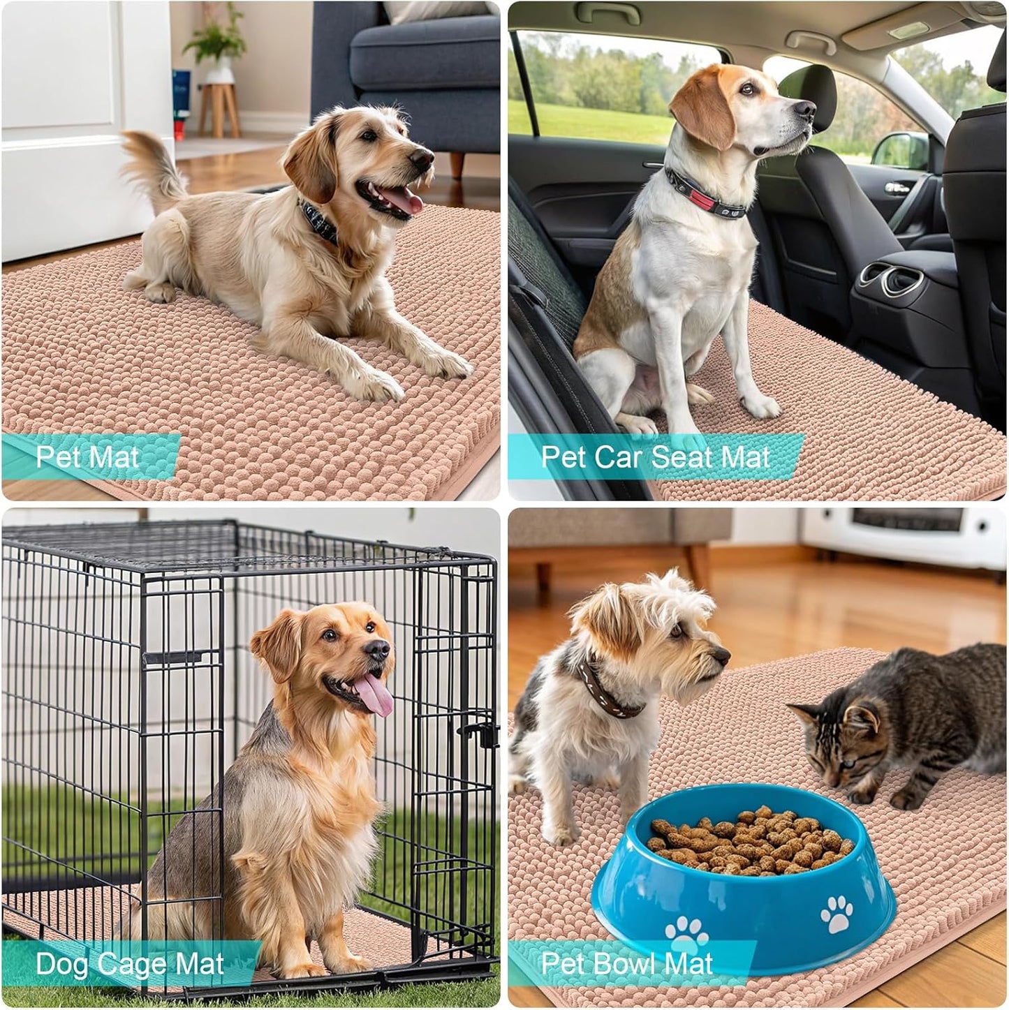 OLANLY Dog Door Mat - Absorbent Non-Slip Mud Mat for Dogs | Quick Dry Chenille, 30x20, Peach