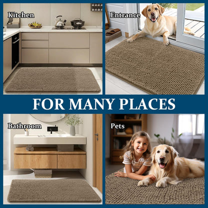 OLANLY Dog Door Mat - Absorbent Non-Slip Chenille Mat for Muddy Paws | 54x24 Inches, Tan Color
