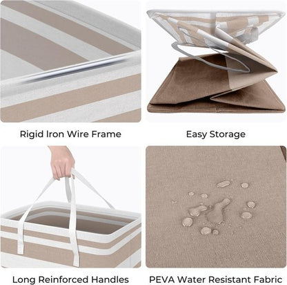 HomeHacks Large Waterproof Laundry Basket - Collapsible Freestanding Hamper with Extended Handles | 125L, Brown