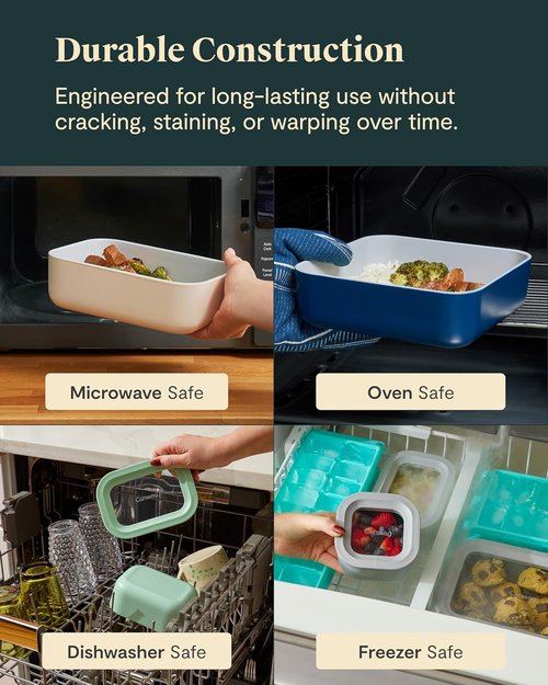 Caraway 22pc Glass Food Storage Set | Non-Toxic Ceramic-Coated Containers - Compact & Stackable - Gray