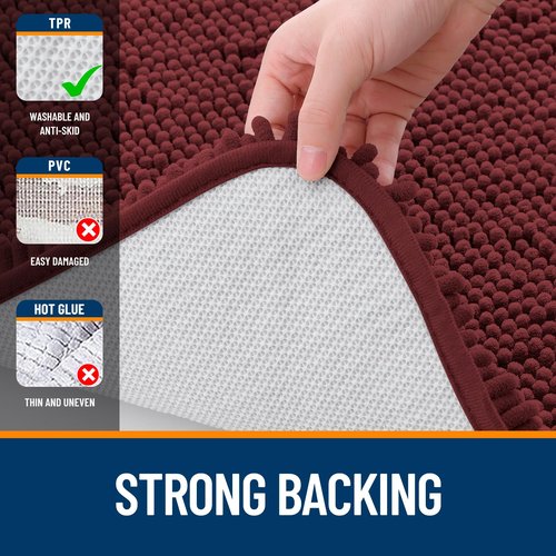 OLANLY Bathroom Rugs 70x46, Extra Soft Absorbent Chenille Bath Rugs, Rubber Backing Quick Dry, Machine Washable Bath Mats for Bathroom Floor, Tub and Shower, Home Decor Accessories, Andorra Red-Brown