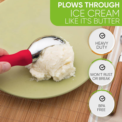 Spring Chef Heavy Duty Ice Cream Scoop - Non-Slip Handle for Gelato & Sorbet | Dishwasher Safe - 2 Pack