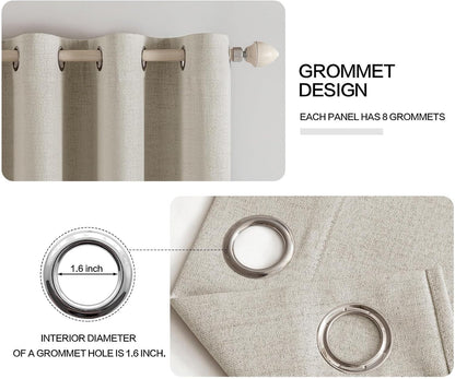 MIULEE Linen Curtains - 100% Blackout Thermal Insulated Drapes | Cobblestone, 52 x 54 Inch (2 Panels)