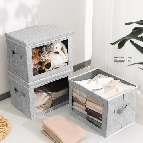 Homsorout Stackable Storage Bins - Large Fabric Organizer Baskets with Lids | 5 Pack for Closet & Living Room