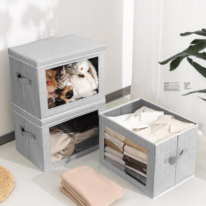 Homsorout Stackable Storage Bins - Large Fabric Organizer Baskets with Lids | 5 Pack for Closet & Living Room