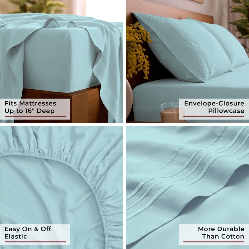 Mellanni Full Sheets Set - 4 PC Iconic Collection Bedding - Hotel Luxury, Extra Soft, Cooling Bed Sheets - Wrinkle, Fade, Stain Resistant (Full, Aqua)