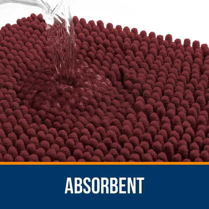 OLANLY Bathroom Runner Rugs - Soft Absorbent Chenille with Quick Dry Rubber Backing | 47x17 in Andorra Red-Brown