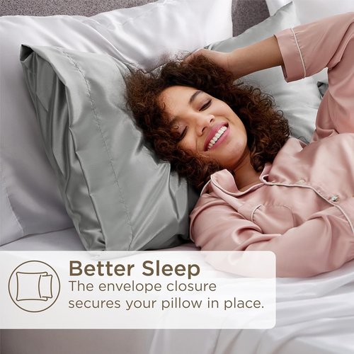 Bedsure King Size Satin Pillowcase Set - Silver Grey 20x36 Inch Covers for Hair & Skin Care