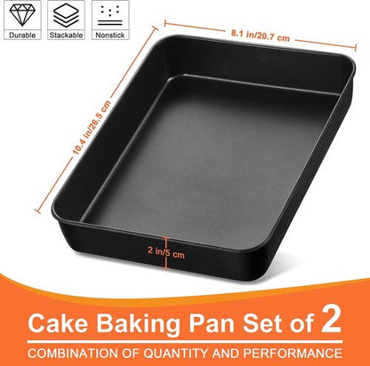 Herogo Non-Stick Deep Baking Pan Set - 2 Rectangular 8 X 10.5 Inch Bakeware for Cakes & Lasagna