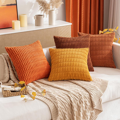 MIULEE Rust Corduroy Decorative Pillow Covers - Soft Boho Striped Design | 20x20 Inch for Modern Farmhouse Decor