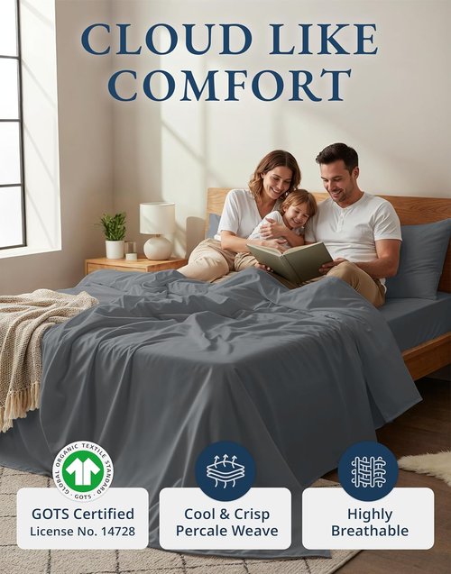 **LANE LINEN 100% Organic Cotton King Size Sheets - Soft, Eco-Friendly, Machine Washable | Charcoal Color**