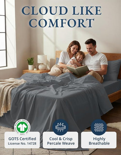 **LANE LINEN 100% Organic Cotton King Size Sheets - Soft, Eco-Friendly, Machine Washable | Charcoal Color**