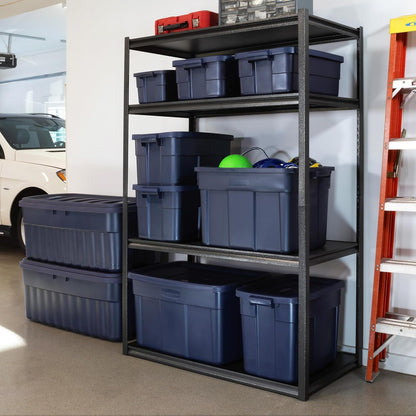 Rubbermaid Roughneck Tote - 18 Gal Stackable Storage Bins with Lids & Handles | Dark Indigo Metallic, 6 Pack