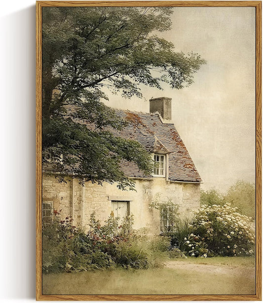 ARPEOTCY Vintage Framed Canvas Wall Art - Farmhouse Countryside Decor | 12x16 Inch Cottage Landscape Prints