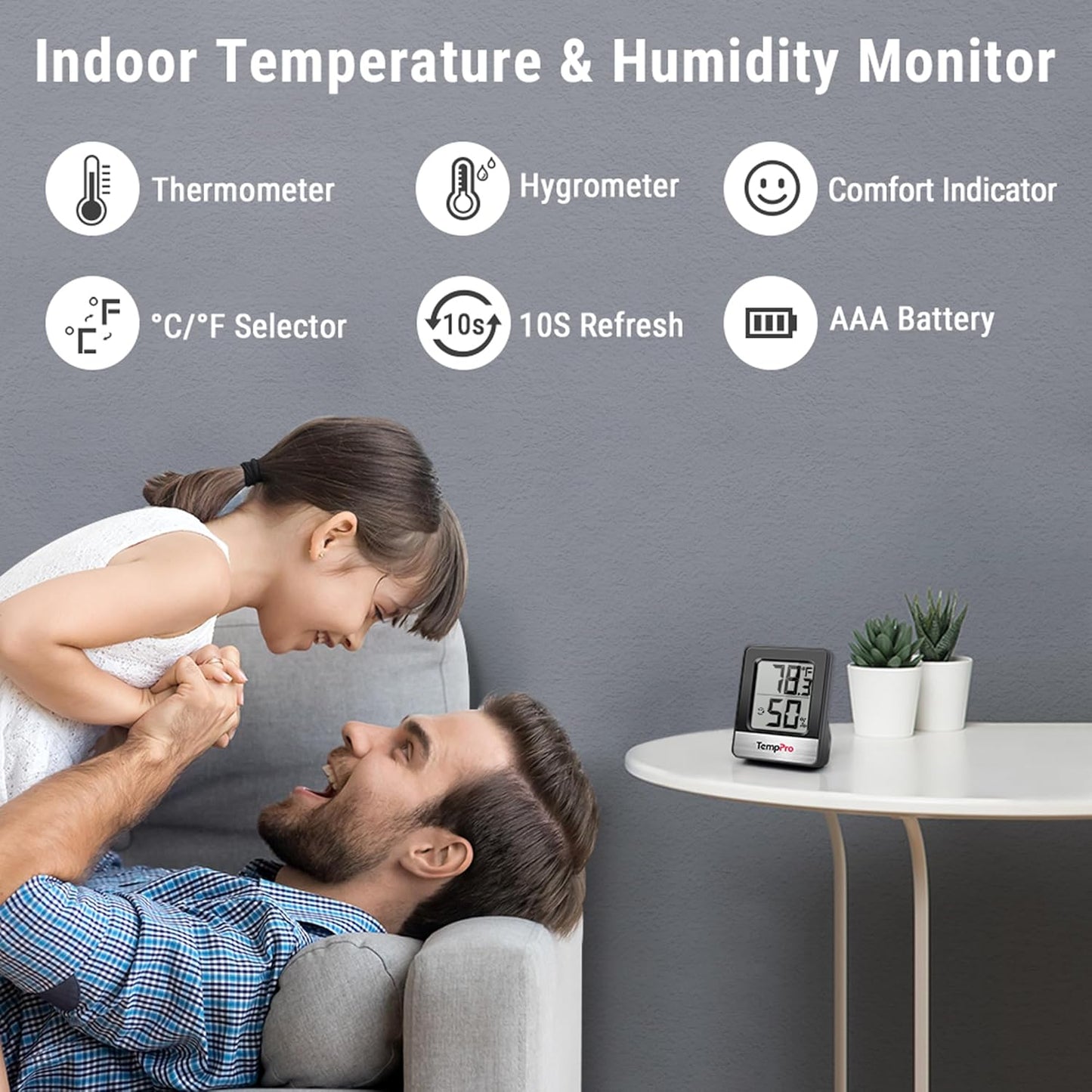 TempPro Digital Hygrometer - Indoor Thermometer with Humidity Monitor | Compact Mini Design