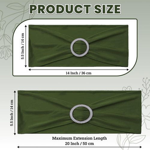 MDS Spandex Chair Sashes - Premium Stretch Covers with Buckle Slider for Weddings | Olive Green, Pack of 100