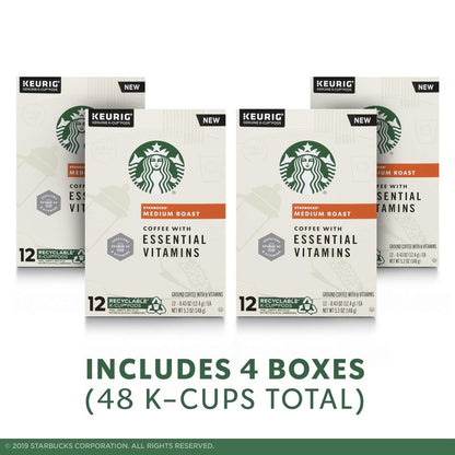 Starbucks Medium Roast K-Cup Coffee Pods with Essential B Vitamins — for Keurig Brewers — 4 boxes (48 pods total)