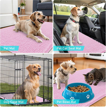 OLANLY Dog Door Mat - Absorbent Non-Slip Washable Doormat for Muddy Paws | 36x24 Pink Chenille Mat