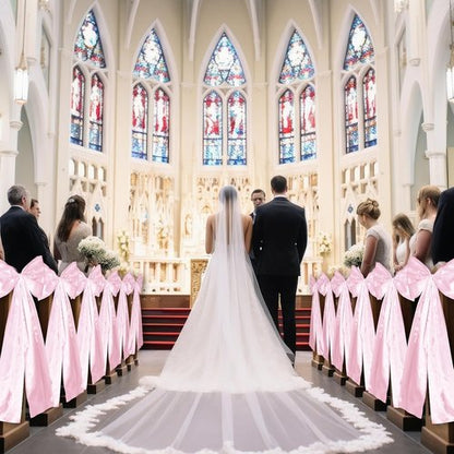 Knitgrip Large Wedding Pew Bows - Elegant Satin Ribbon Decorations | 12 x 29.5 Inch | Pink, 12 Pcs
