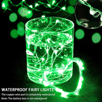 50 Pack Green Fairy Lights | 7Ft 20 LED Twinkle String Lights - Waterproof & Battery Operated for Events