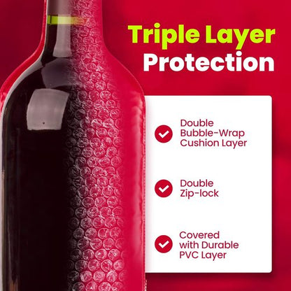Liquid Spectrum Bottle Shield Reusable Wine Protector Travel Bag (2-Pack) - Bubble Cushioning Wrap Suit - Unbreakable Bottle Sleeve, Leak Proof - Wine Tote Bags Accessory for Suitcase Luggage, Red