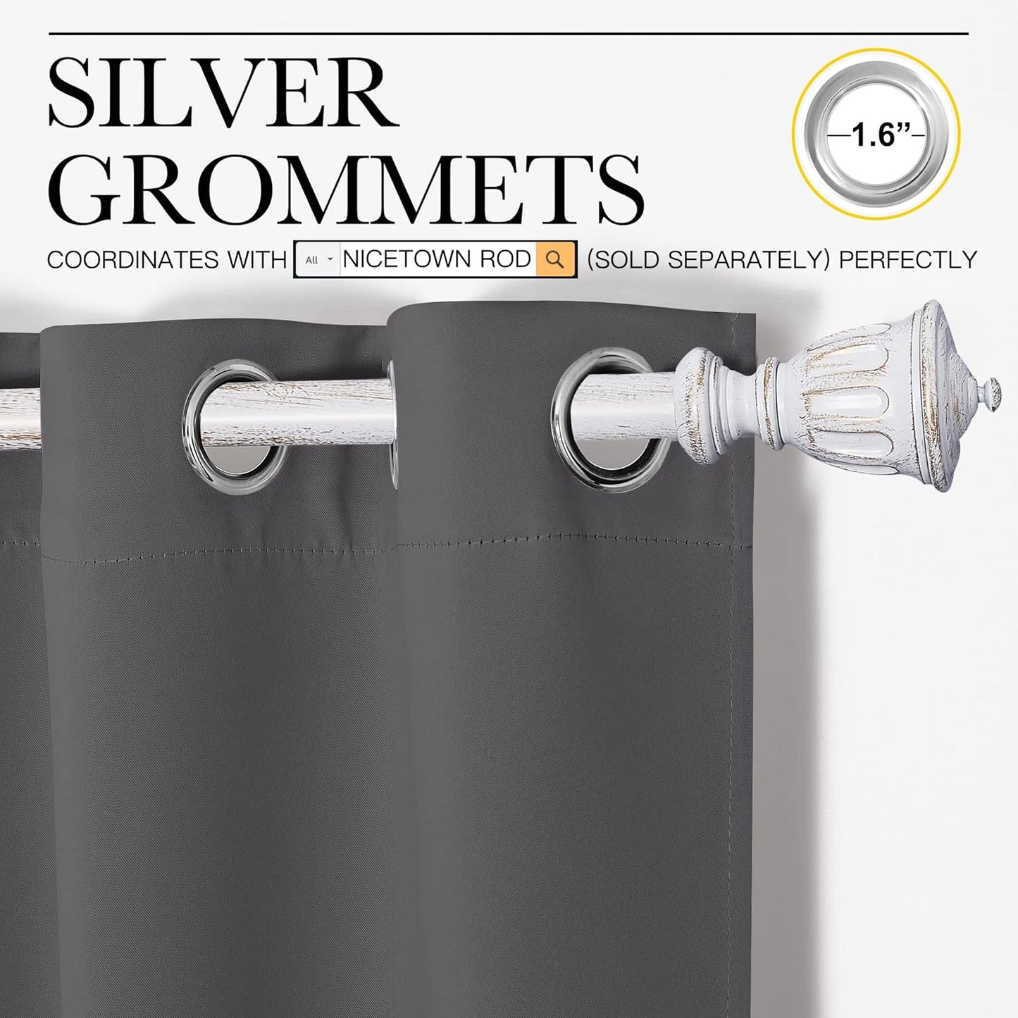NICETOWN Blackout Curtains - Thermal Insulated Drapery Panels | Solid Ring Top, Gray, 42 x 50 Inches (Set of 2)
