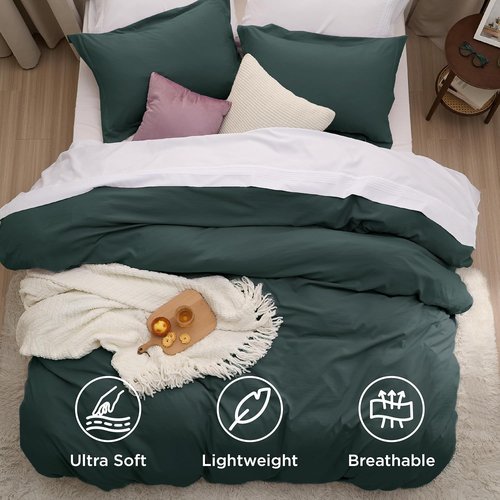 Bedsure King Size Duvet Cover Set - Extra Soft Prewashed Cotton-Like Polyester in Forest Green | 3 Pieces with Zipper Closure