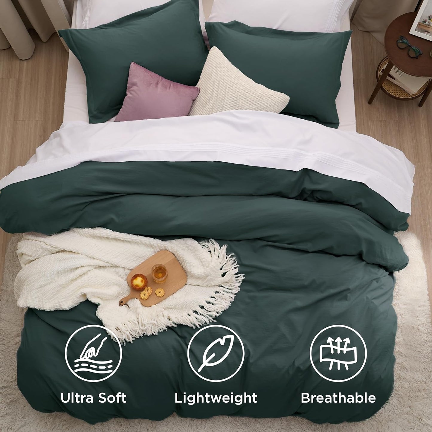Bedsure Oversized King Duvet Cover Set - Extra Soft Forest Green Prewashed Cotton-Like Polyester, 3 Pieces (120''x98'') with Zipper Closure & 2 Pillow Shams