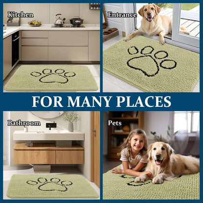 OLANLY Dog Door Mat - Absorbent Non-Slip Mud Mat for Muddy Paws | 36x24 Paw Print Design in Vanilla