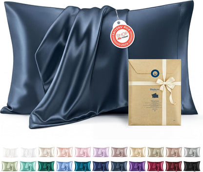 Bedsure Satin Pillowcase - Luxurious Silk-Like Comfort | Standard Size 20x26 Inches, Blue - Perfect Gift for All