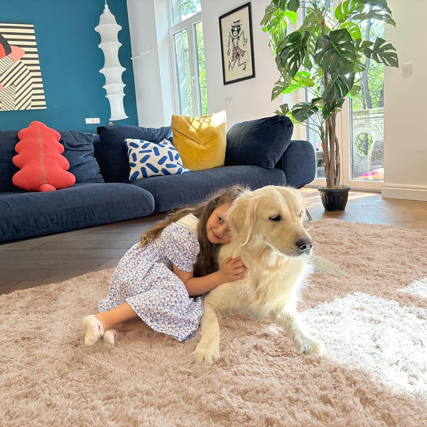 OLANLY Large Area Rug - Soft Fluffy Shaggy Carpet for Living Room & Bedroom | 5x8, Beige, Machine Washable