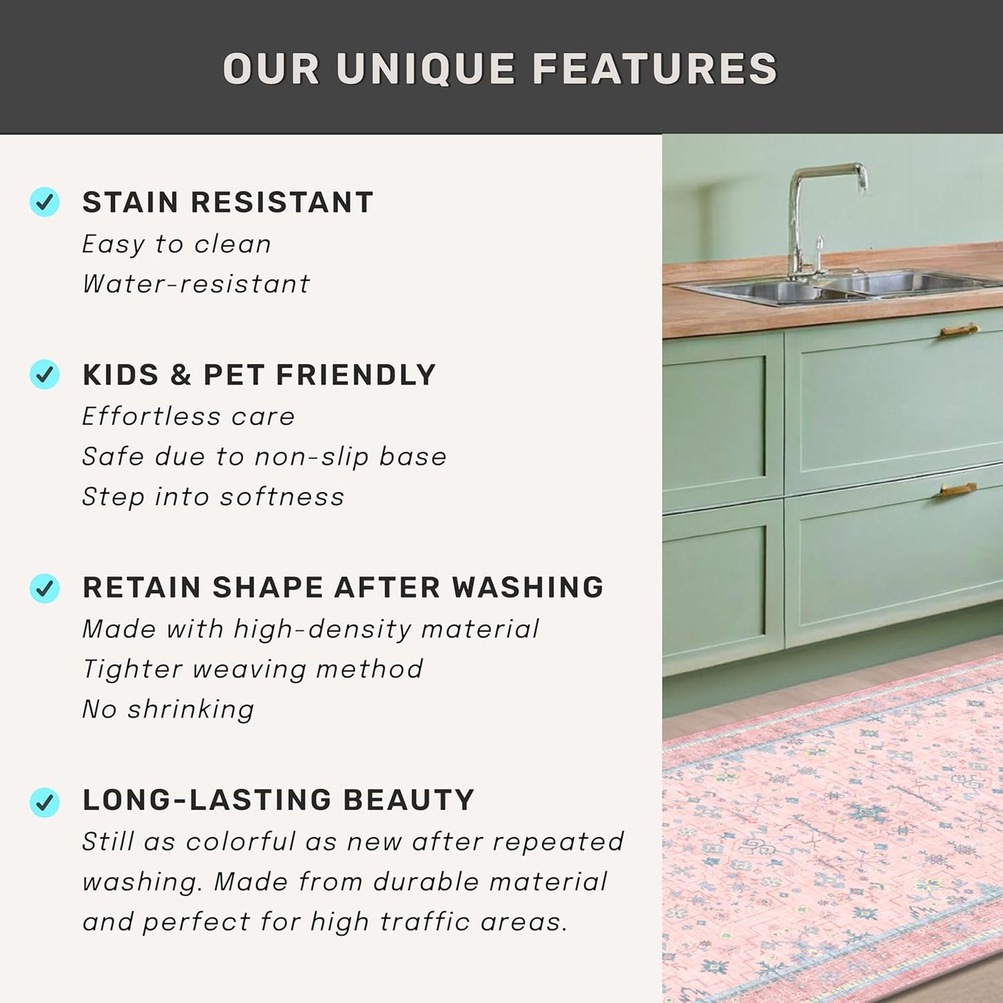 Oushak Rugs | Washable Pink & Blue 9x12 Living Room Rug | Modern Floral Design, Soft Faux Wool