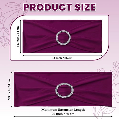 MDS Spandex Chair Sashes - Premium Stretch Covers with Buckle Slider for Weddings & Events | Eggplant, Pack of 50