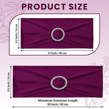 MDS Spandex Chair Sashes - Premium Stretch Covers with Buckle Slider for Weddings & Events | Eggplant, Pack of 50